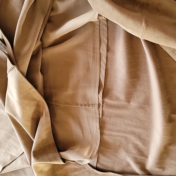 BCBGMaxAzria Tara Faux Suede Cascading Asymmetrical Dress Tan size M - Picture 13 of 15